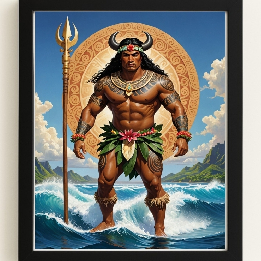 Polynesian Warrior Art Print in A Glass Front Frame 8x10